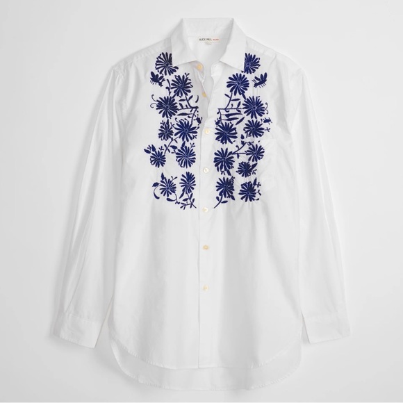 Alex Mill Tops - Alex Mill White and Blue Embroidered Button Down Shirt